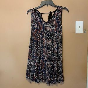 Knee length blue and black paisley patterned dress